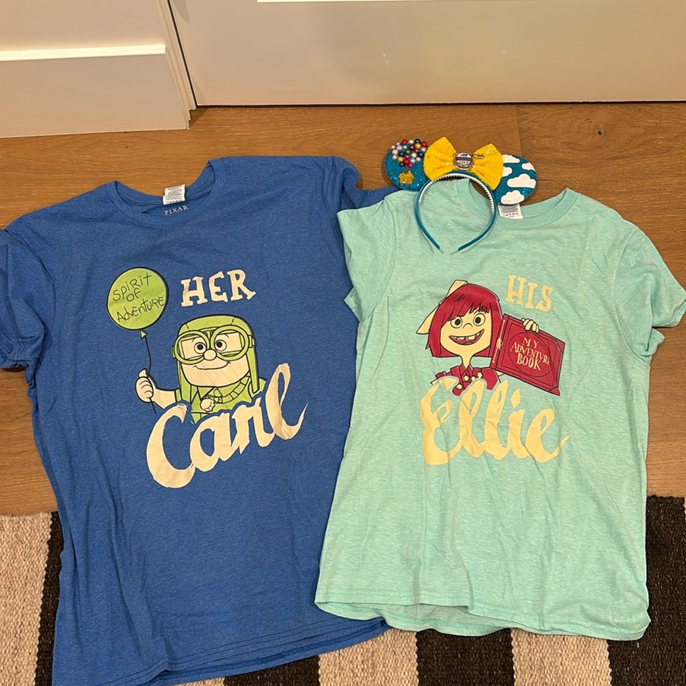 Disney his and her Up theme shirts. Worn once, excellent condition ears included